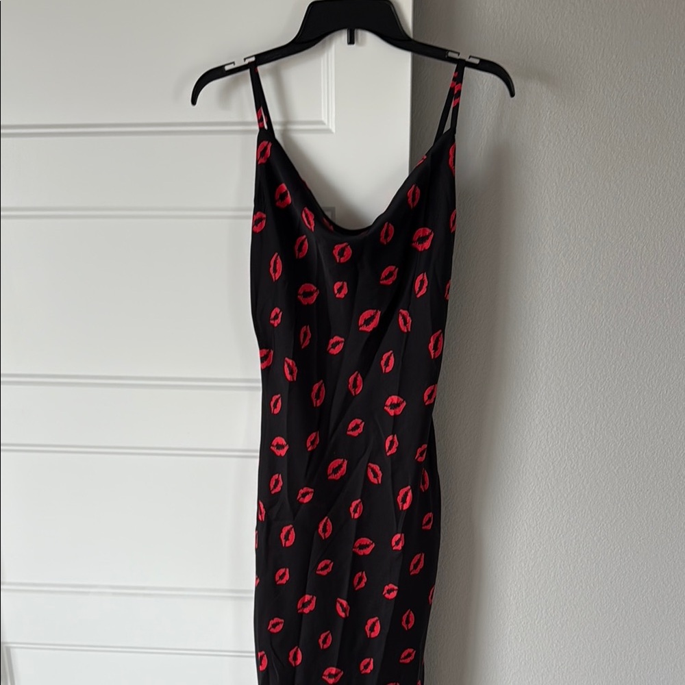 Red Kiss Lips Print Slip Dress Size S